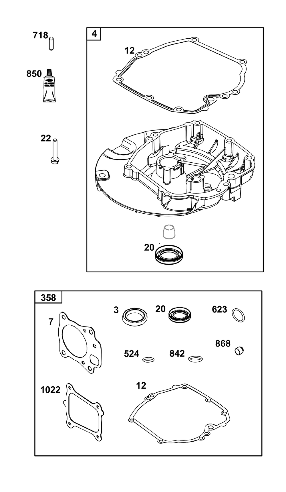 Crankcase Cover/Sump Group Diagram and Parts List for 125P05-0072-H5  Briggs and Stratton Engine